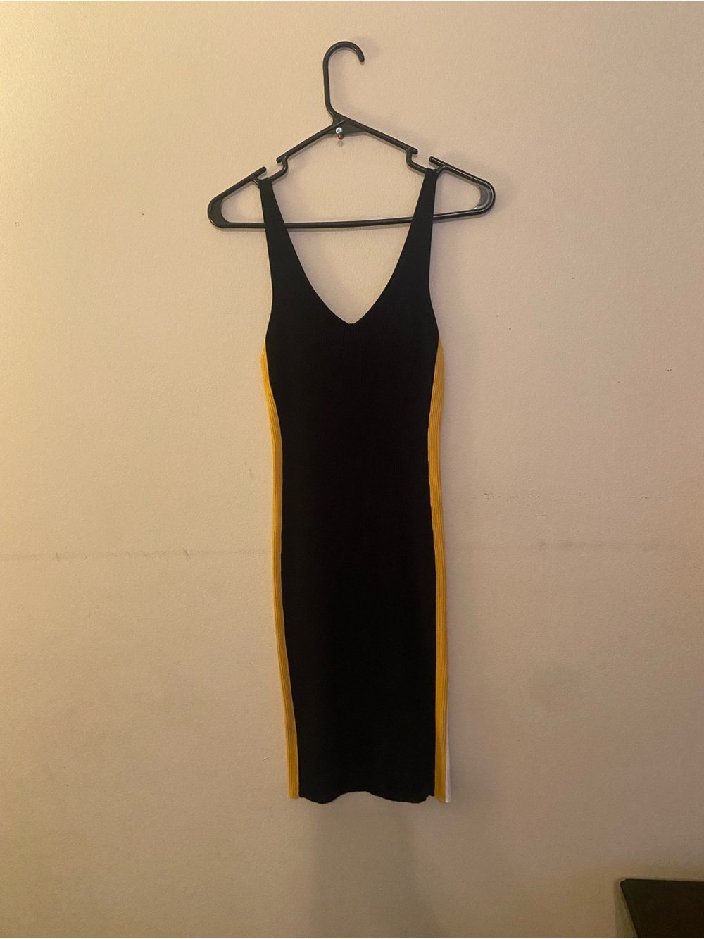 Love Tree Black Midi Dress with Yellow Side Panels
